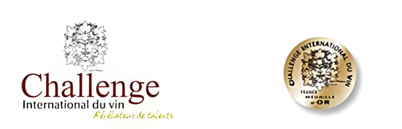 Le logo de la compétition Challenge International du Vin aux côtés d'un sceau de médaille d'or.